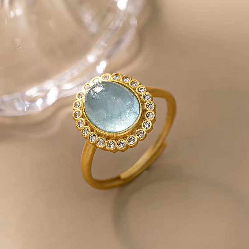 

Fashion Natural Aquamarine S925 Sterling Silver Open Ring Fine European Style Women's Jewelry MeibaPJFS