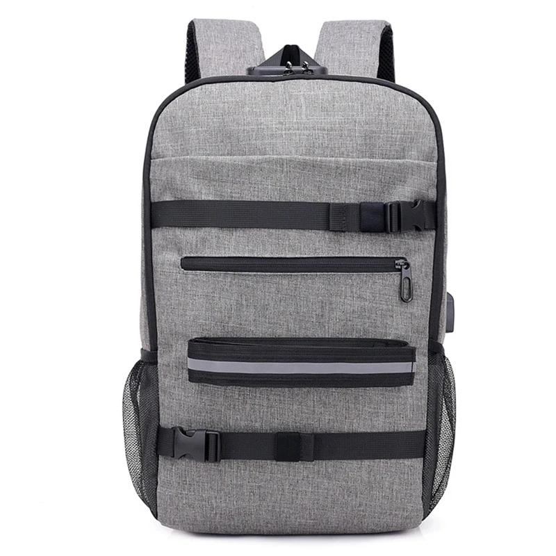 

Skateboard Backpack Anti-Theft Password Lock USB Charging Shoulder Bag for Travel Leisure Computer Longboard Bag