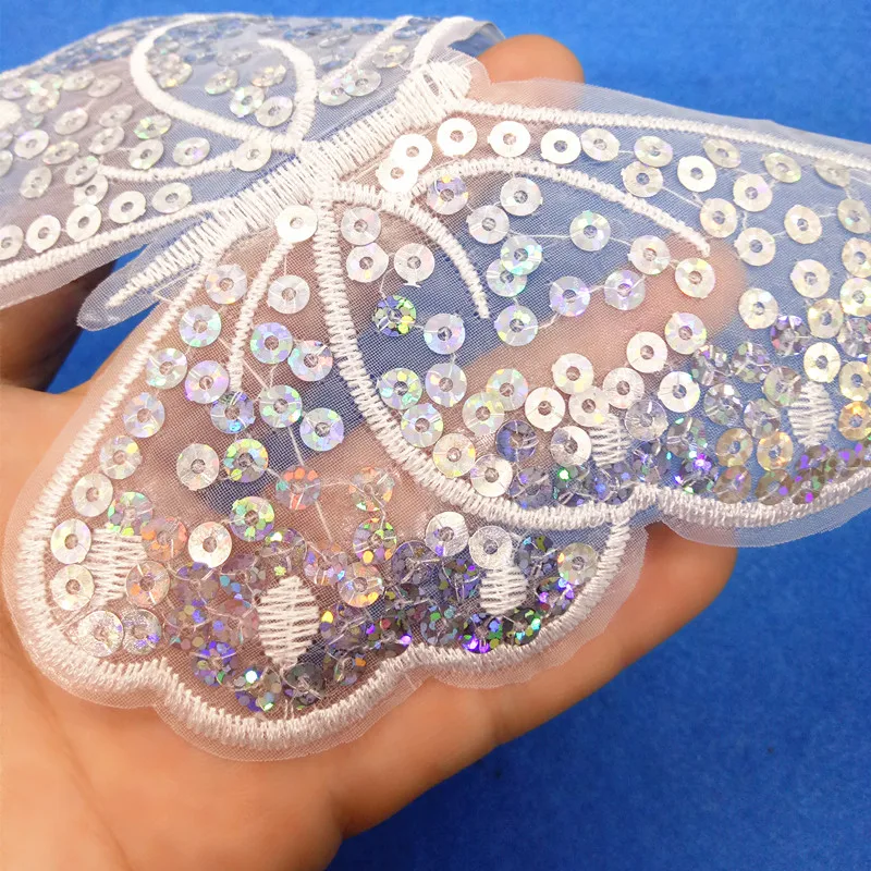 Большая вышитая бабочка с блестками sizeLACE задней клейкой кружевной аппликацией