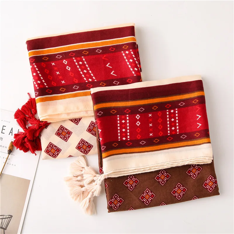 

cotton scarf material Flower seaside sunscreen shawl spring autumn Luxury brand women tourism print quality silk scarves