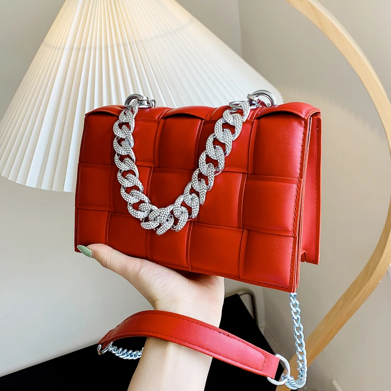 Сумки-мессенджеры на цепочке, роскошная женская сумка, тканые сумки через плечо для женщин, модные дизайнерские женские сумки с клапаном, тр...