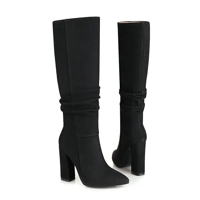 Женские сапоги до колена из искусственной замши модные женские зимние с острым