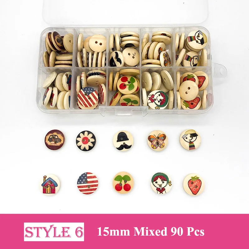 150 Pcs 10-15 mm Resin/Wooden Buttons 2 Holes 15mm Mixed Wood Buttons Sewing Accessories for Clothing Decoration DIY Boxed - Цвет: 6