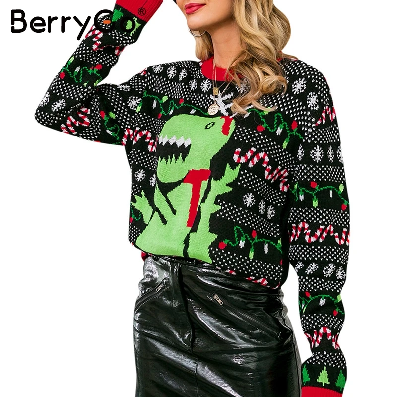 BerryGo O-neck men women christmas sweater Winter santa claus Xmas tree reindeer Patterned jumper all matched pullover | Женская одежда