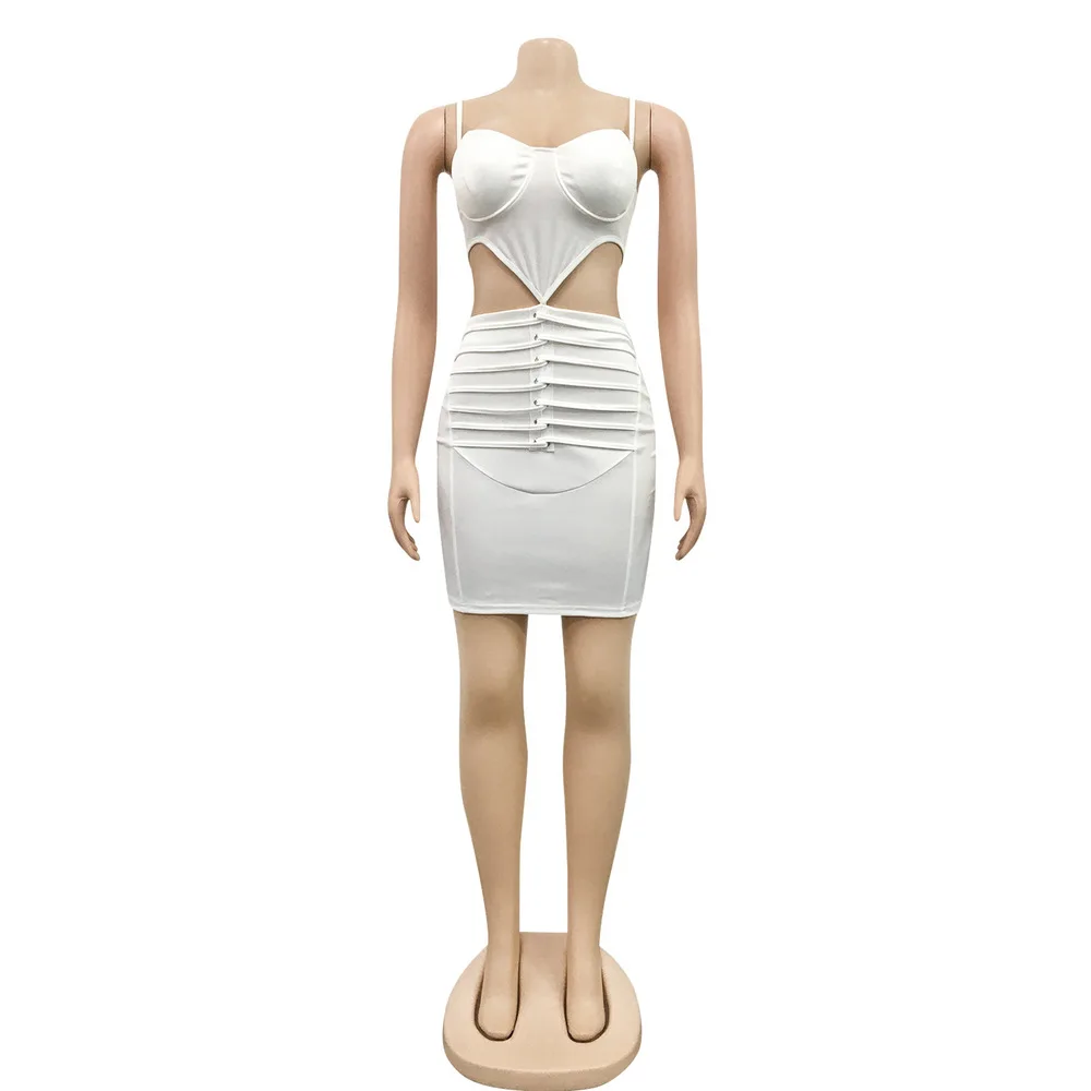 

Waist Band Cut Out Sexy Slim Fit Sundress Women Retro Spaghetti Strap Sleeveless Sheath Dresses Summer Wrap Chest Backless Dress