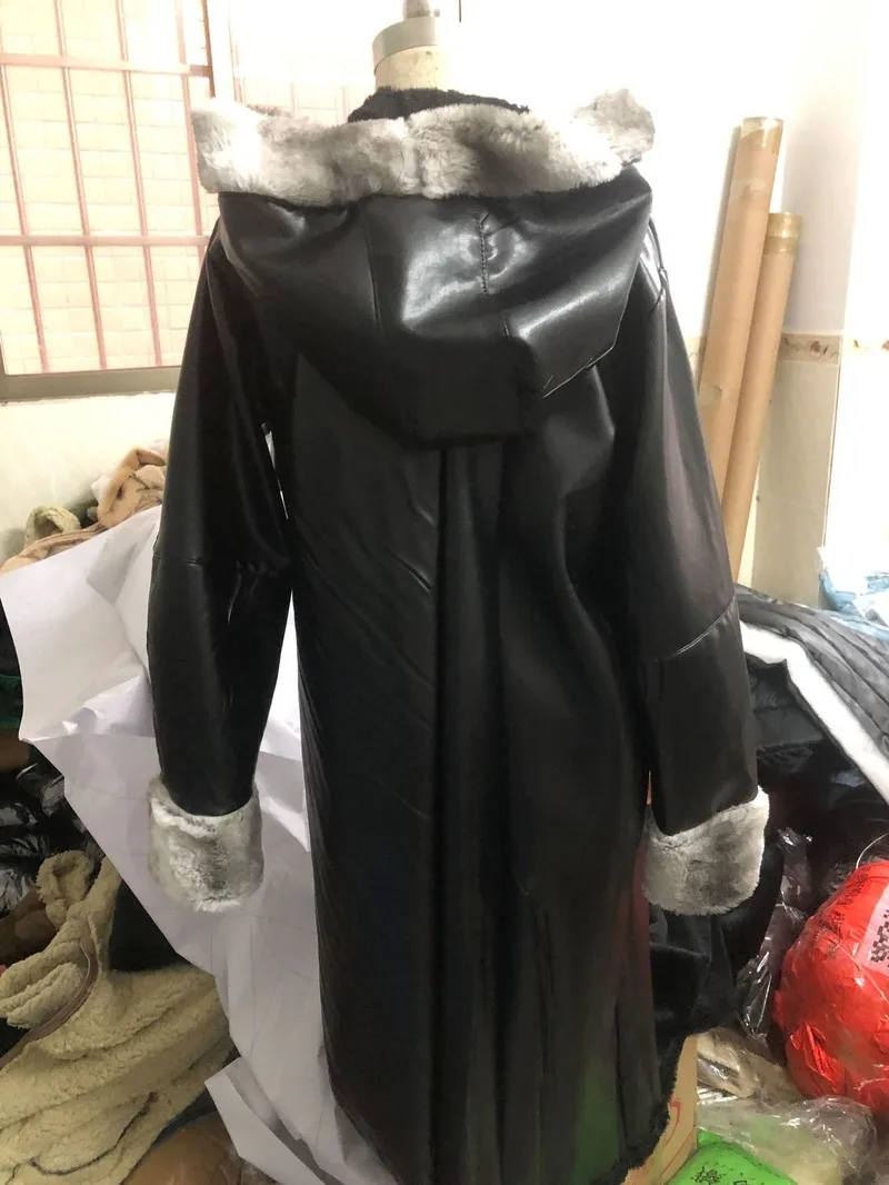 

Kalenmos Men's Cotton Coat Gradient Imitation Crystal Fox Fur Fur One Long Clothing Hooded Men's Oversized Loose Casual Jacket