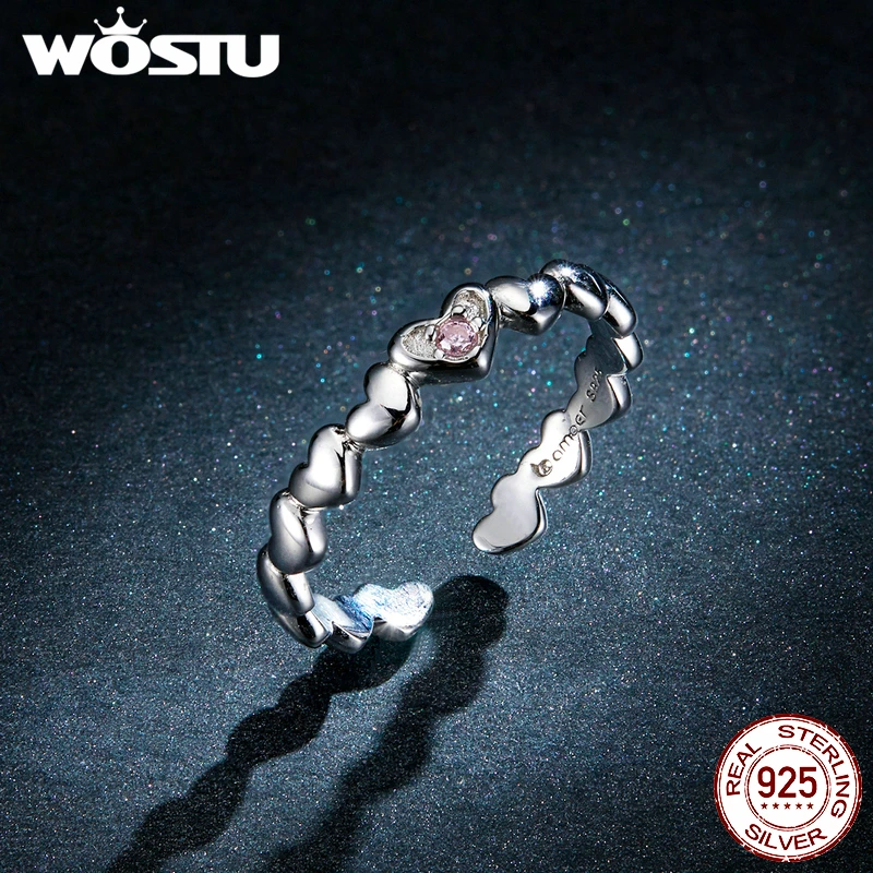 WOSTU 100% 925 пробы серебряные кольца в форме сердца Регулируемый размер кольцо из