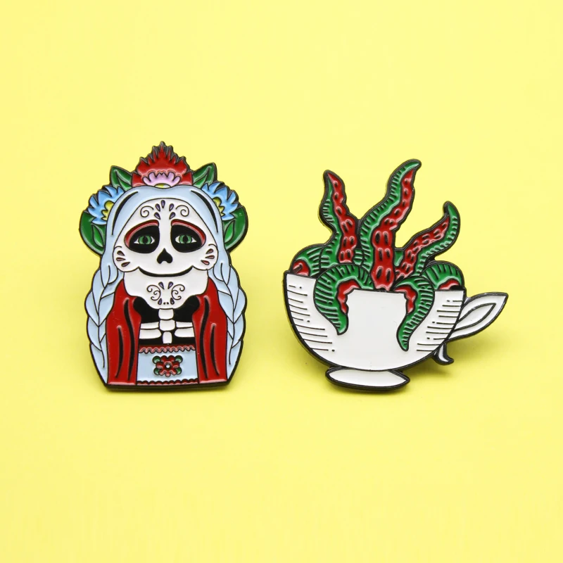 Креативный значок на Хэллоуин для ювелирных изделий маска кофейную чашку кукла с