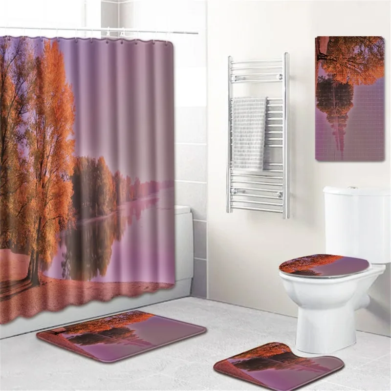 

Bath Mat Bathroom Curtain Five-Piece Set Curtain Partition Curtain Floor Mat Bath Mat Toilet Cover Foot Mat Bathtub Mat