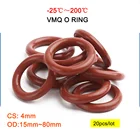 Уплотнительное кольцо VMQ, 20 шт., наружный диаметр 15-45 мм, толщина CS 4 мм, изолированная Водонепроницаемая Шайба из силиконовой резины, круглая, Нетоксичная, красная