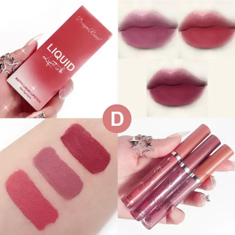 3PCS Lip Glaze Velvet Matte Sexy Gloss Set Lipstick Orange Milk Tea Bean Paste Lipgloss Tint Nude Makeup Cosmetic Kit - купить по