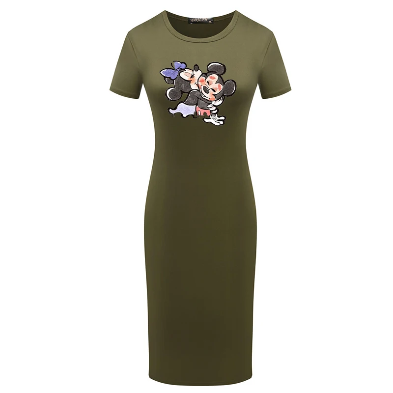 

Bodycon Minnie Mickey Print Summer Women Cute Dress O Neck Mini Fitted Casual Short Sleeve Party Pencil Dresses Femme Robes