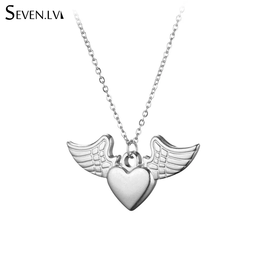 Ожерелье из нержавеющей стали с подвеской в виде сердца крыльев Ангела простое
