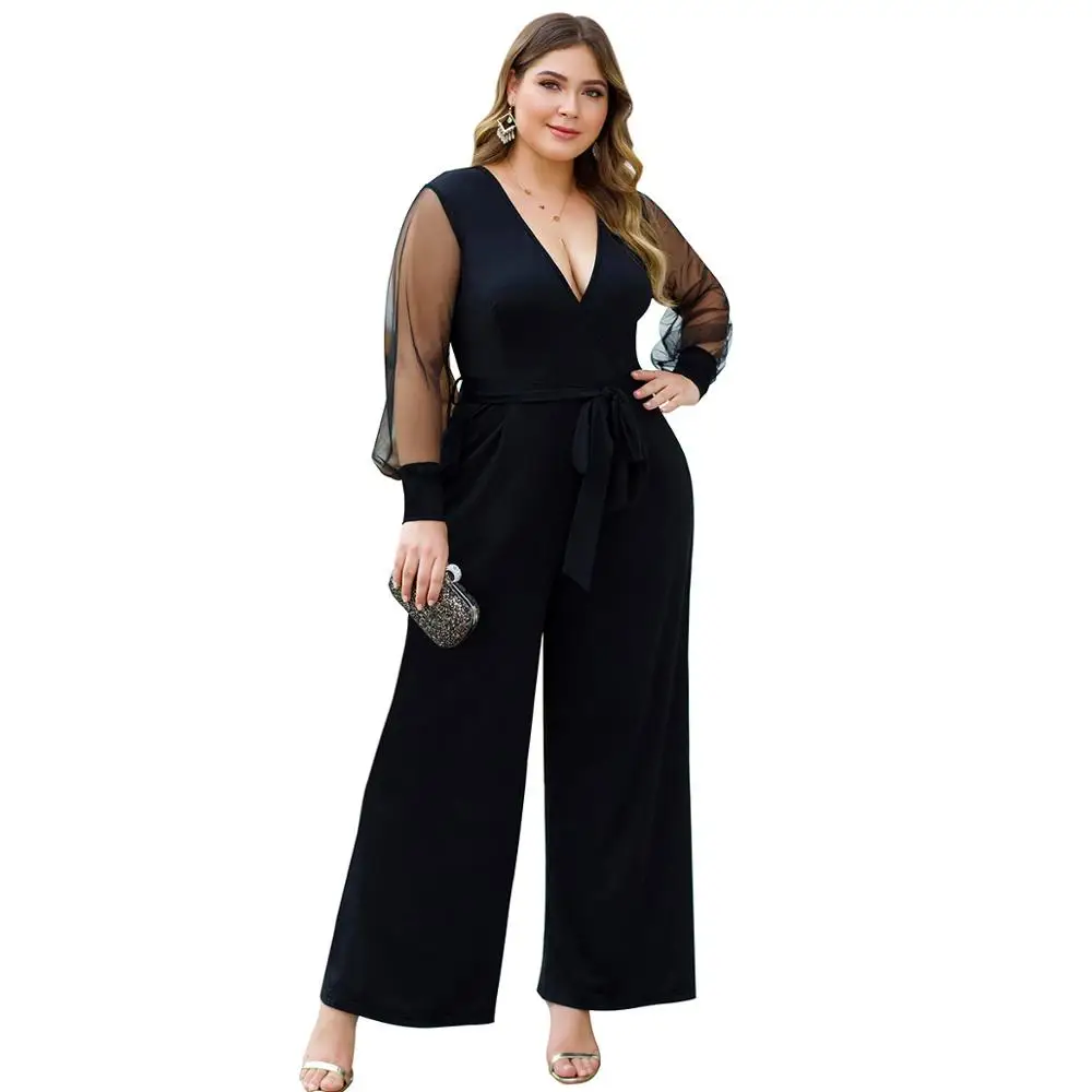 Женские сетчатые комбинезоны с длинным рукавом и глубоким v образным вырезом