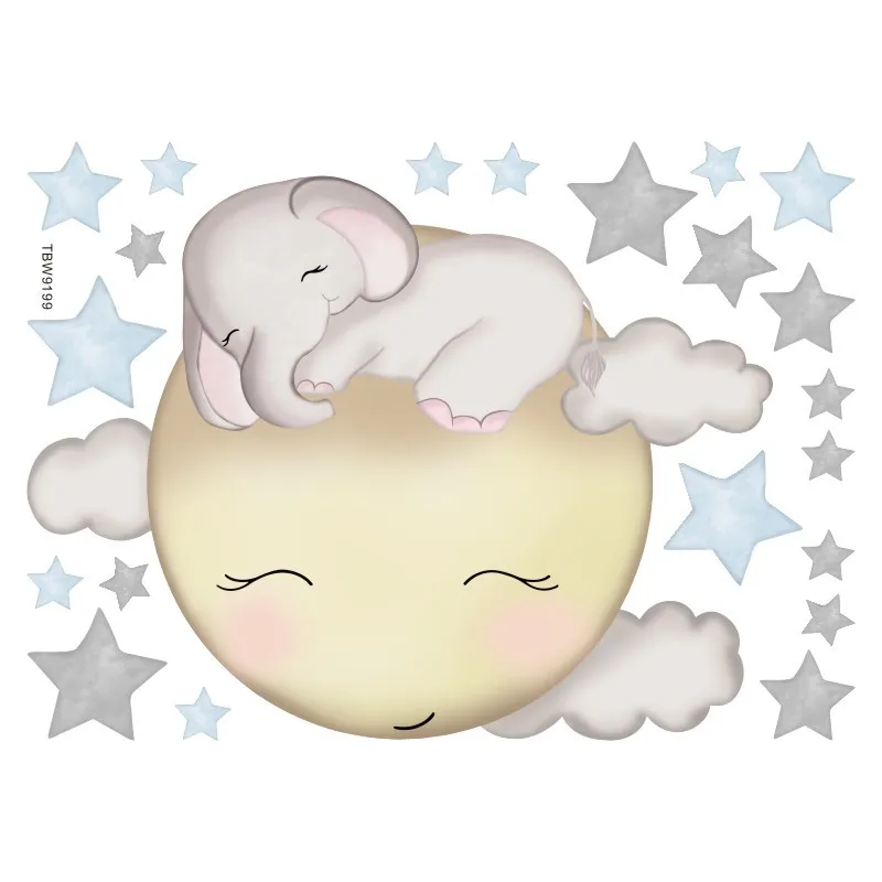 

2021 Elephant, Star and Moon In Sleep Wall Stickers DIY Children's Bedroom Creative Cartoon Animal Sticker Good Quality