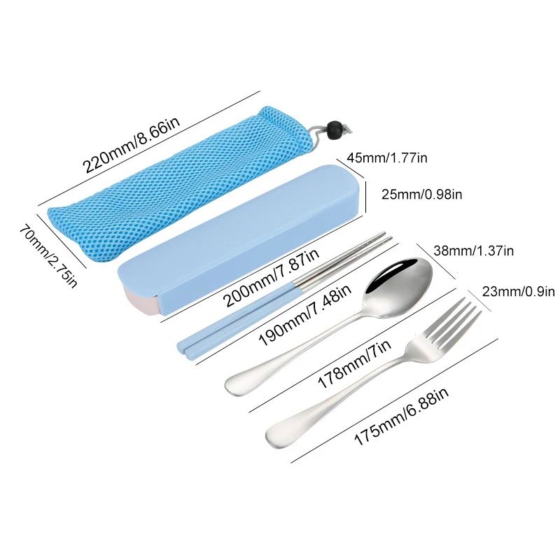 

Portable Cute Stainless Steel Tableware Chopsticks Spoon Fork Set Three-piece Set Student Storage Box Cutlery