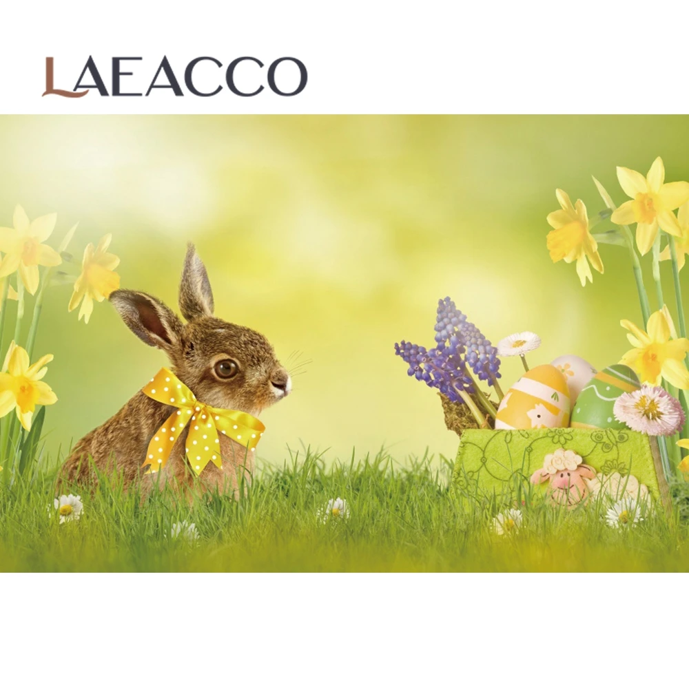 

Фон для фотосъемки с изображением весеннего Пасхального фестиваля, зеленой травы, цветов, пасхальных яиц, кролика, солнечного света