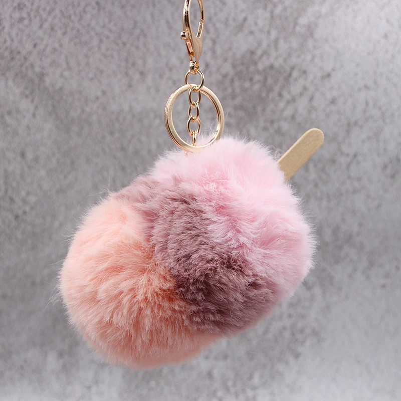 Модное кольцо для ключей с милым мороженым многоцветная плюшевая цепочка