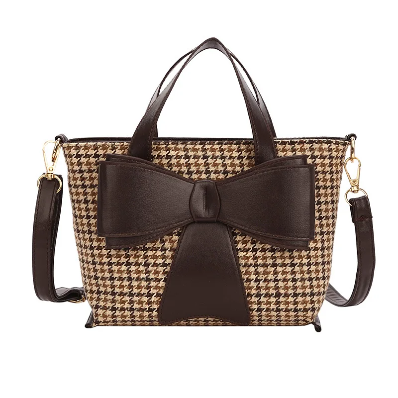 

Women's Bag Bow Plaid Bags For Women Ladies 2021 New Winter Small Handbag Messenger Shoulder Bag