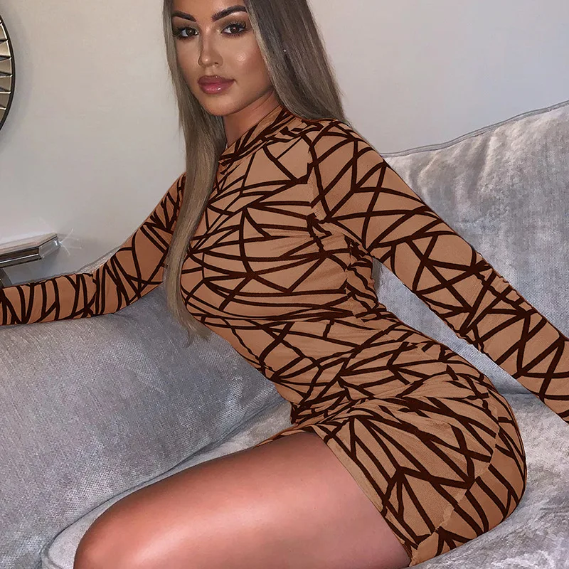 Женское осеннее платье 2020 сексуальное с длинным рукавом О образным вырезом в
