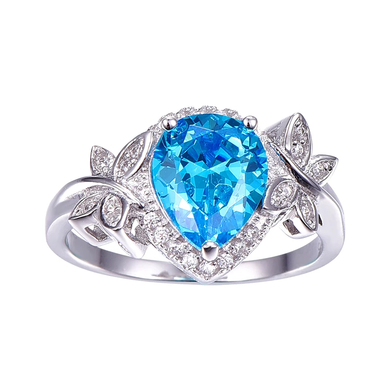 BONLAVIE Pear 3.85ct Natural Blue Topaz Birthstone Butterfly Decoration Solitaire Ring For Women Real 925 Sterling Silver | Украшения и
