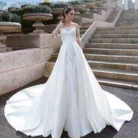 luxury mermaid wedding dresses long sleeve o neck detachable train