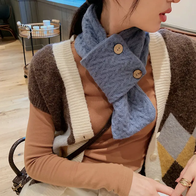 

Универсальный женский Зимний вязаный шарф в японском стиле с застежкой