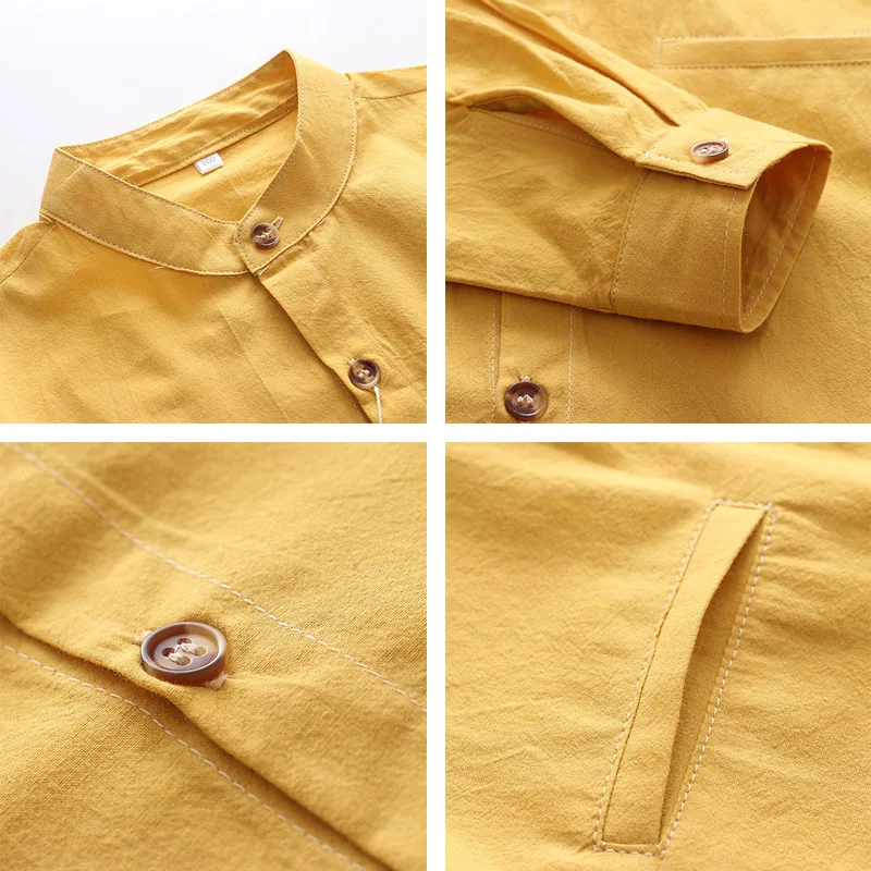 Детская рубашка для мальчиков и девочек однотонная блузка с воротником-хомутом