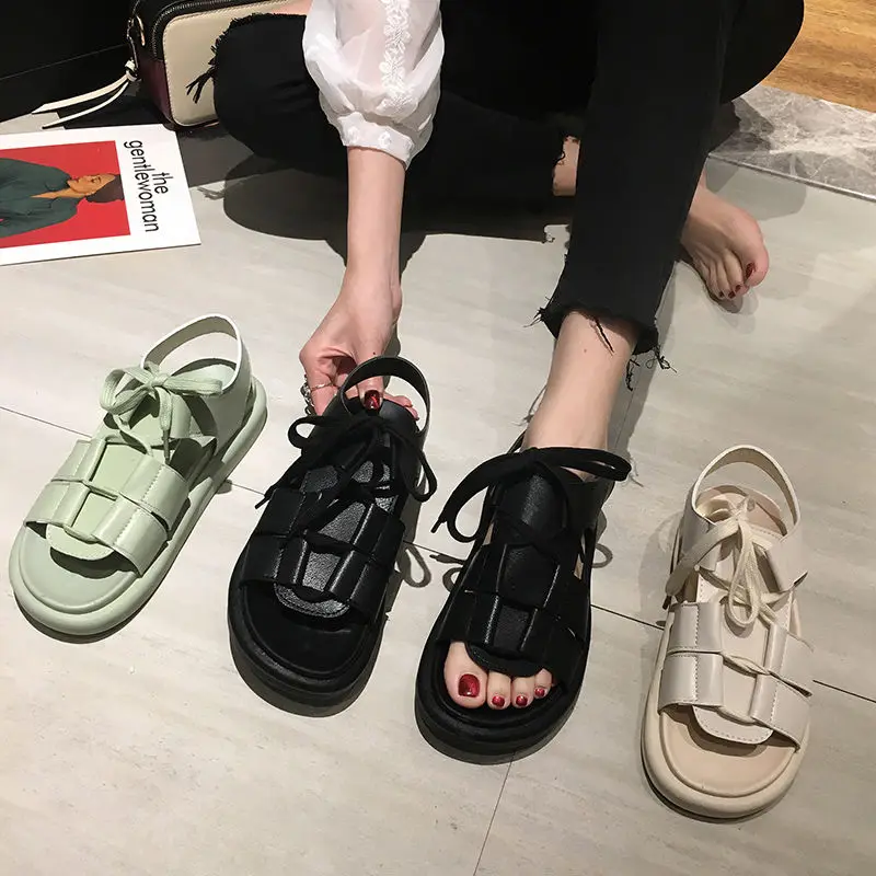 

Sandals Fairy 2021 New Summer Student Versatile Net Red Ins Tide Muffin Thick Soled Roman Flat Shoes
