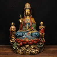 11tibetan temple collection old bronze painted give off guanyin bodhisattva golden boy and jade girl sitting buddha ornaments