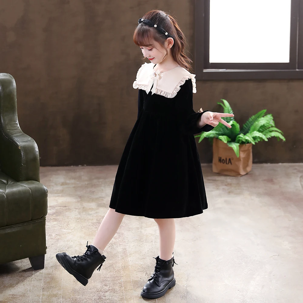 Vestido de princesa de terciopelo para ni&ntilde;a, ropa de fiesta de cumplea&ntilde;os de manga larga, gruesa, Oto&ntilde;o, 2021-4