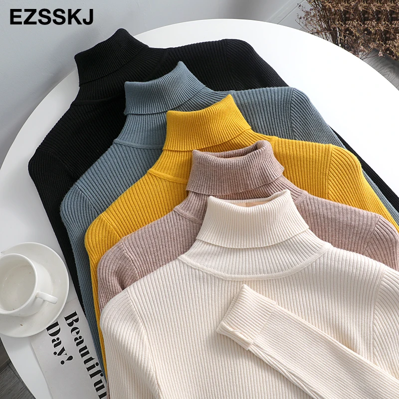 

FAKUNTN 2021 Knitted Women turtleneck Sweater Pullovers spring Autumn Basic Women high neck Sweaters Pullover Slim female cheap
