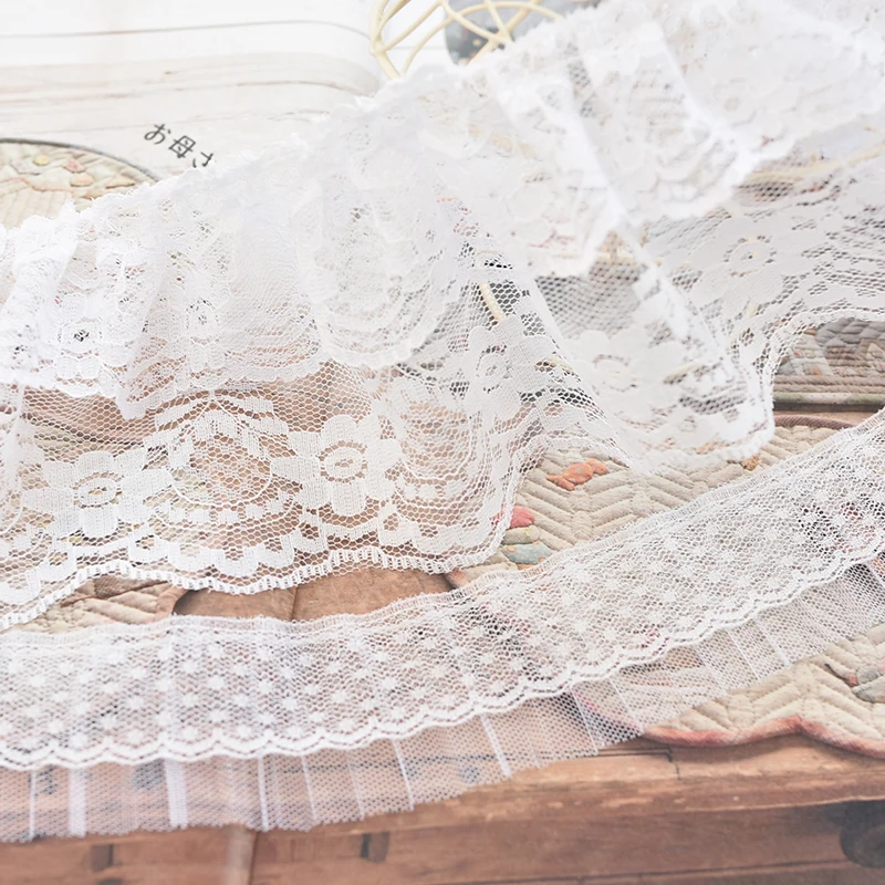 

10meters Lace Ruffle Exquisite White Lace Embroidery Ribbon Ruffle Trim Collar Sewing Clothing Skirt Headwear Applique