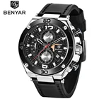 Часы BENYAR Мужские Спортивные кварцевые с хронографом и кожаным ремешком