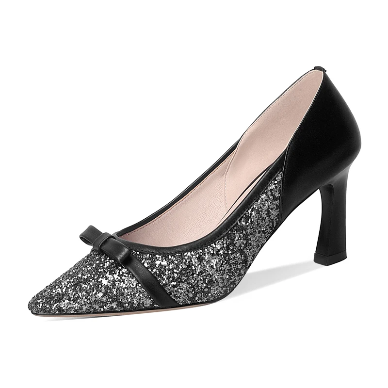 Весенние женские туфли лодочки стильная женская обувь Bling из натуральной кожи