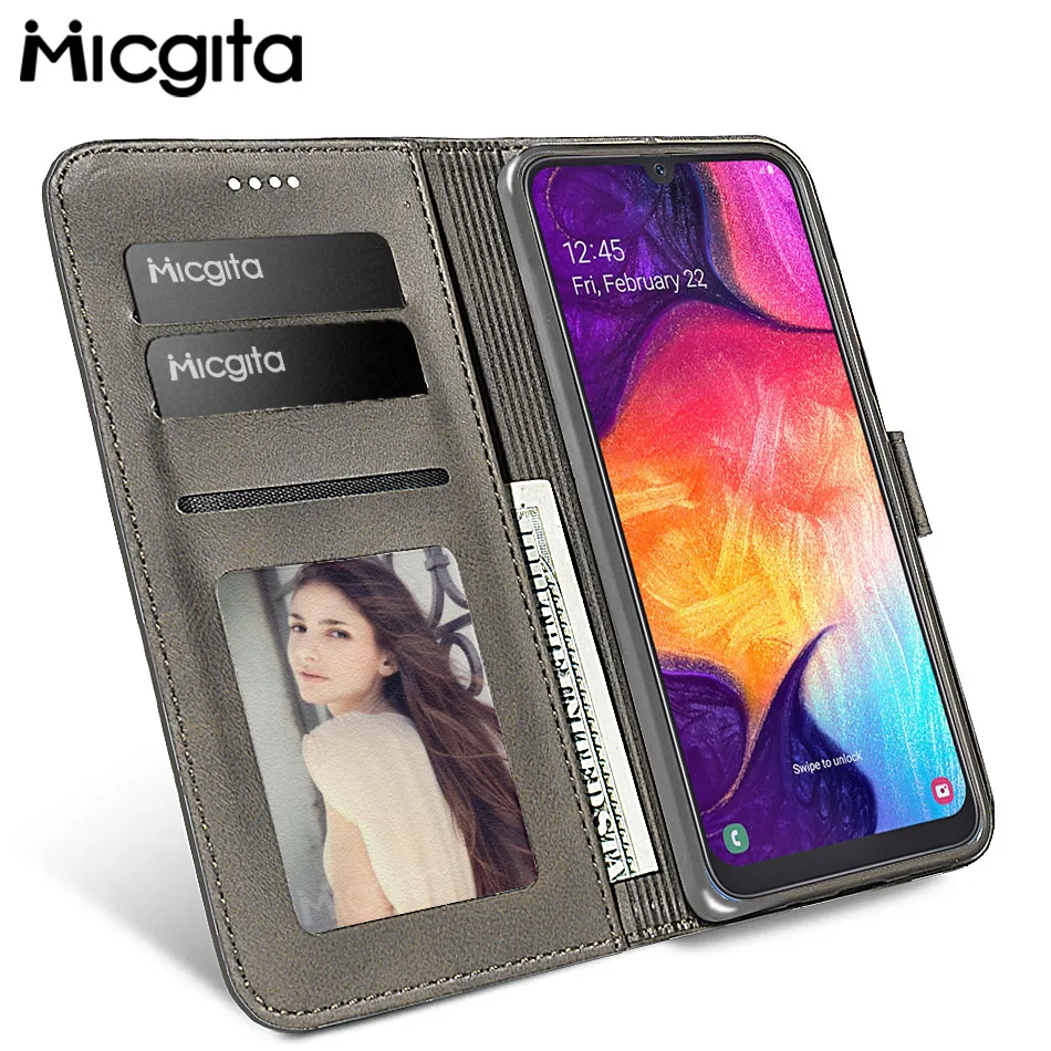 Micgita кожаный чехол для Samsung Galaxy A50 A10 A30 A20E A40 A70 A60 фоторамка флип бумажник A30S A20S A50S
