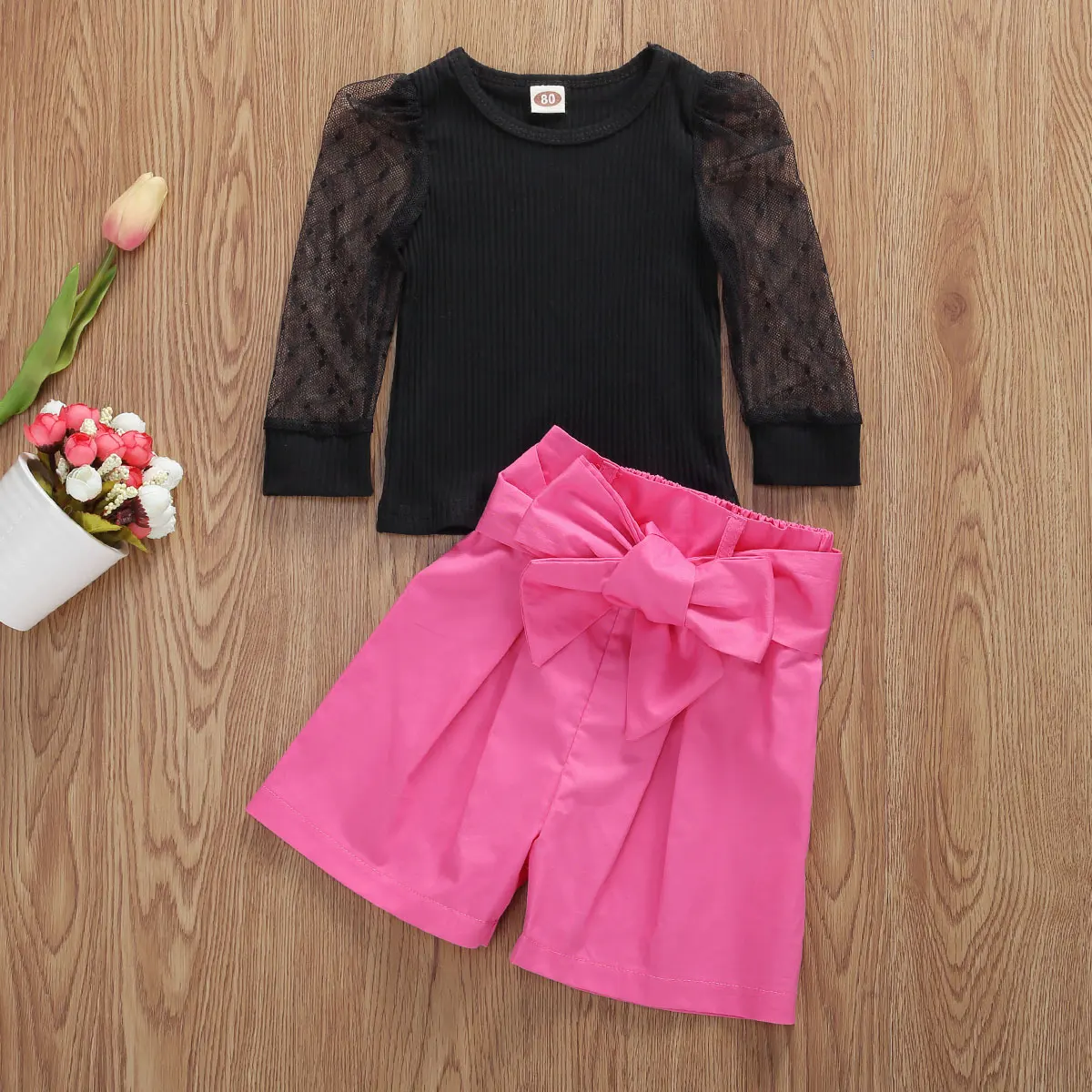 Женский летний модный комплект одежды для маленьких девочек кружевная футболка