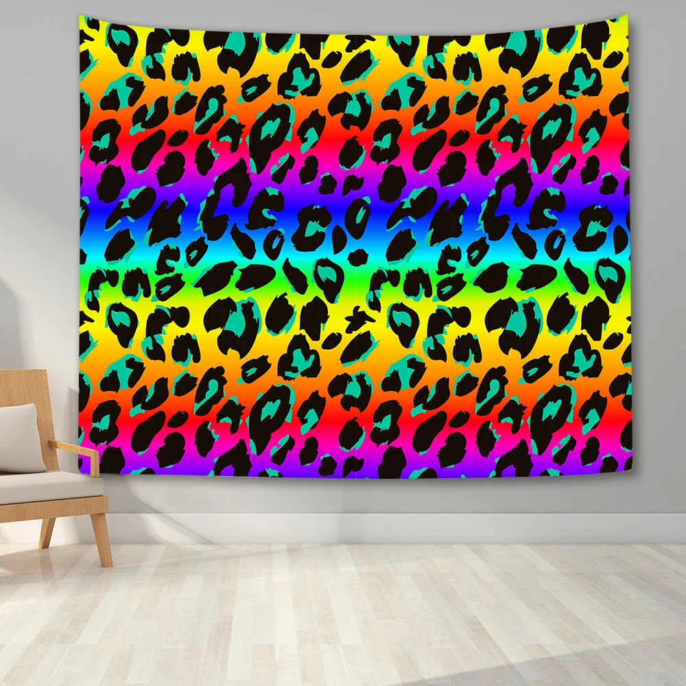 

Bright Animal Spots Wall Hanging Tapestry Watercolor Rainbow Background Tapestries Wall Blanket Decor For Home Office Dorm Beach