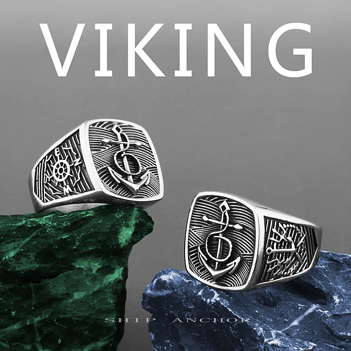 316L Stainless Steel Viking Anchor Domineering Original Design Personality Navy Style Men's Ring High-end Jewelry Wholesale
