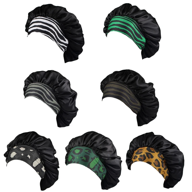 

573B Trendy Leopard/Zebra Pattern Night Sleep Bonnet Wide-brim Night Elastic