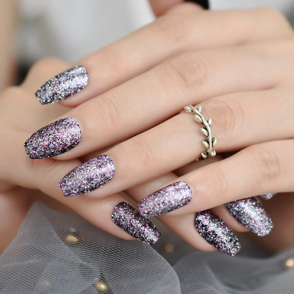 L5262 Голограмма Bling цвета: золотистый, серебристый блеск гроб накладные ногти предварительно дизайн красочные блестящие балетки поддельные гвоздь с плоской маникюр ногтей советы 24 шт./компл - Цвет: L5262