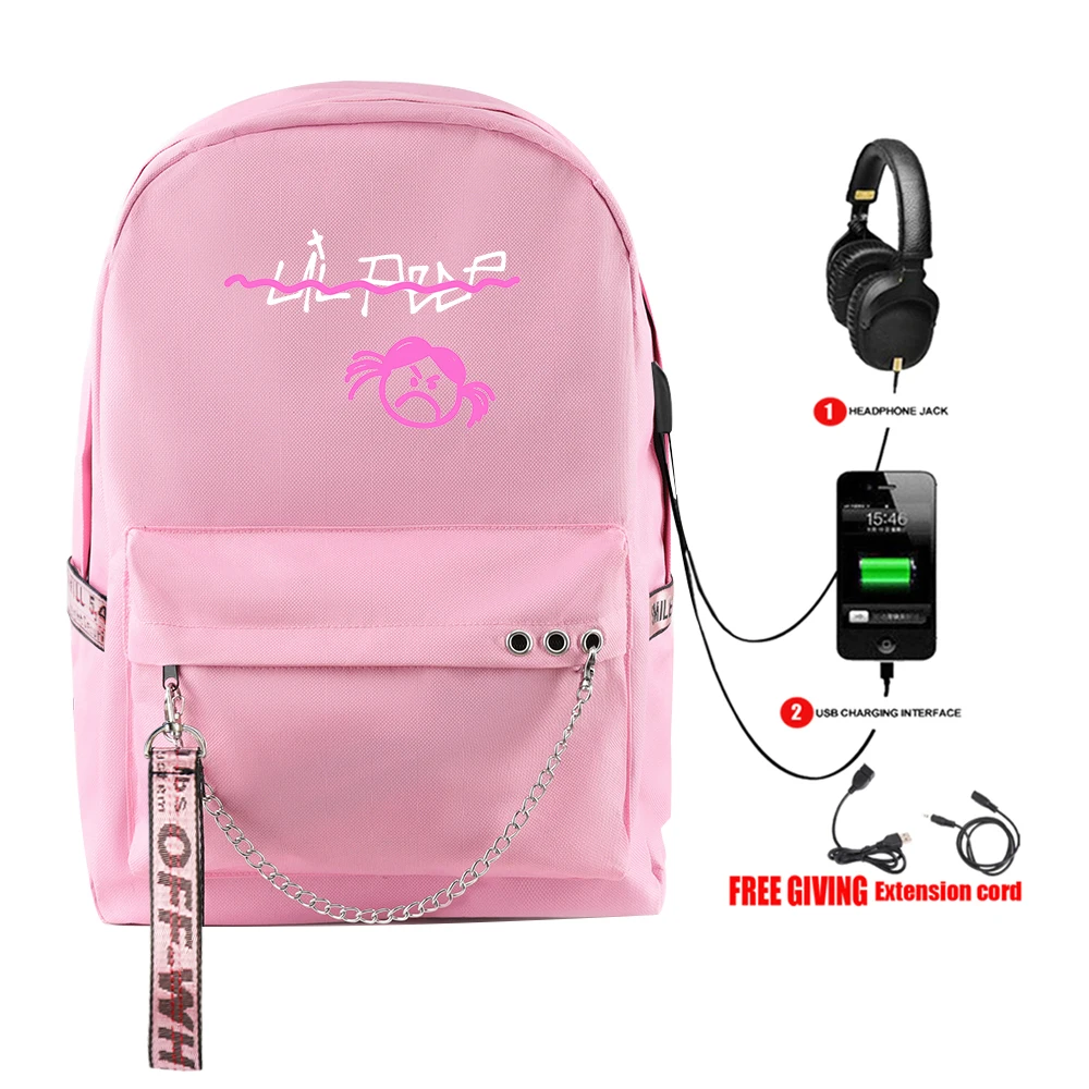 New Fashion Rap Lil Peep backpack Usb Rechargeable Schoolbag Women's Shoulder Travel Bag Print Hip Hop Teenage Girls bag