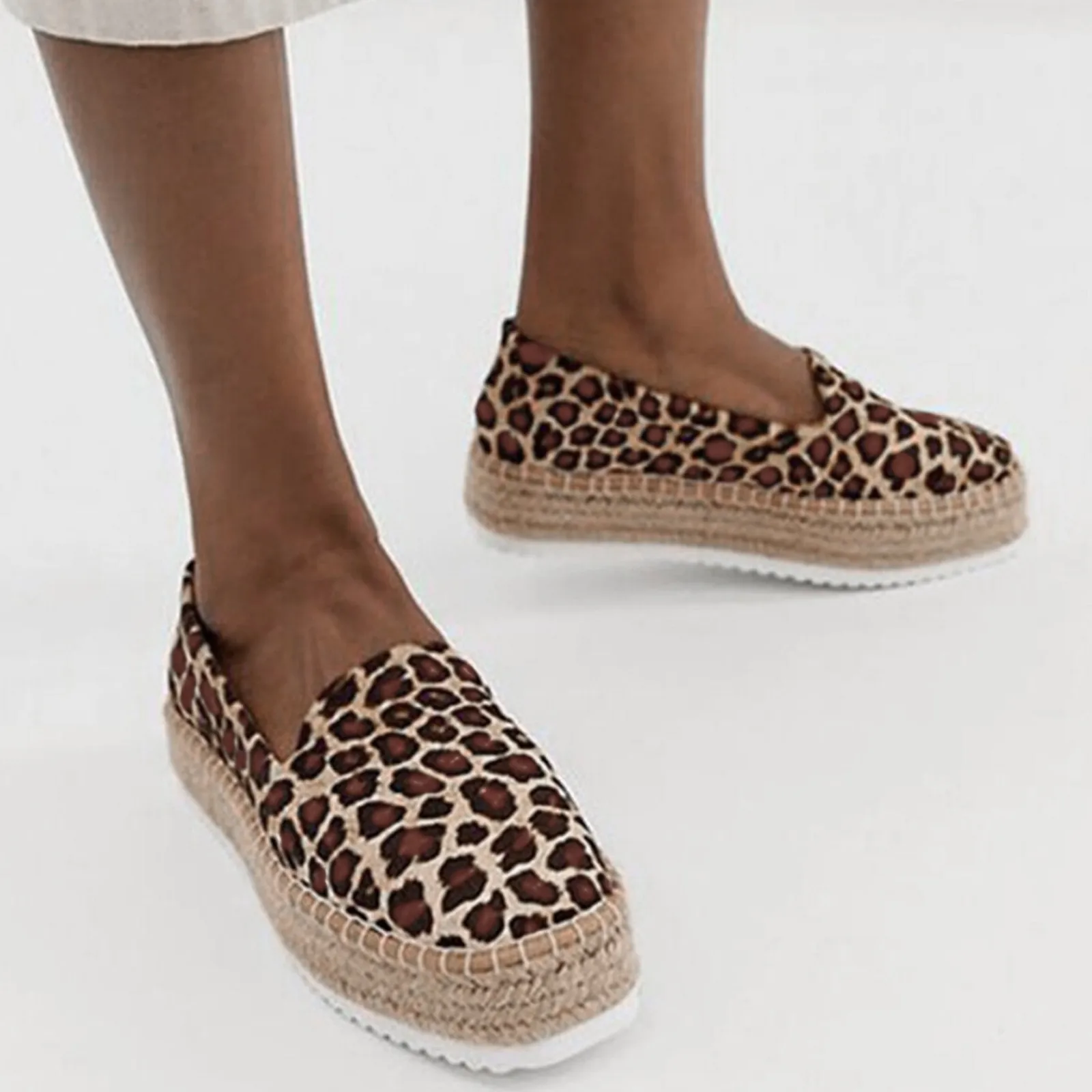 

Women's Casual Shoes Plus Size Ladies Fashion Suede Leopard Print Hemp Rope Platform Footwear Outdoor Comfortable Shoes Loafers