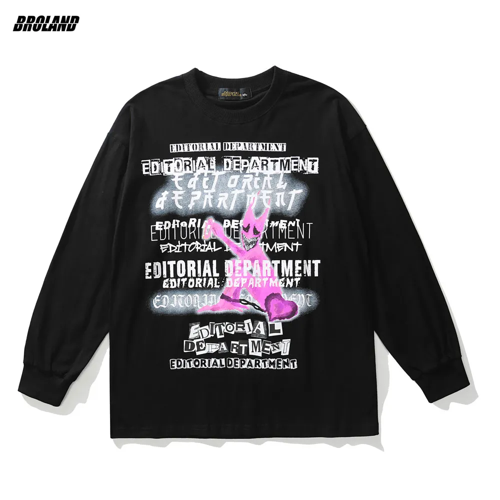 

Men's T-Shirt Full Sleeve Oversized Hip Hop Streetwear Cute Bear Print Harajuku Tshirt Autumn Cotton Casual T Shirt Clothing