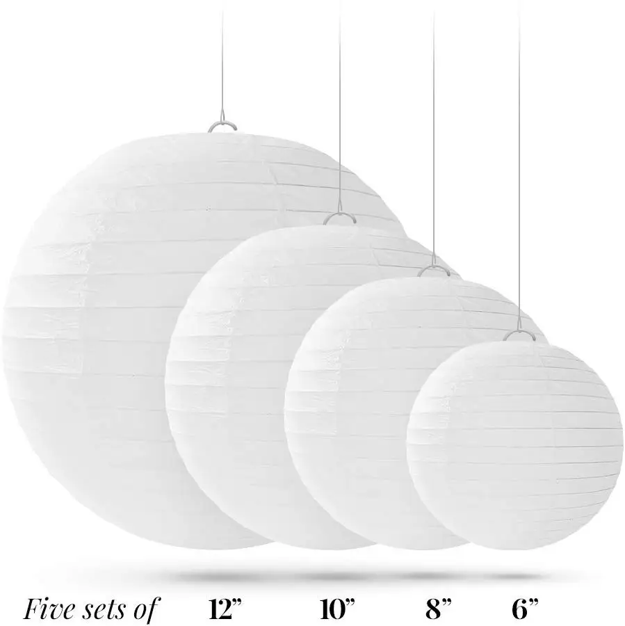 

20pcs Chinese White Round Paper Lantern Assorted Sizes of 6"-12" Chinese Lampion for Wedding Baby Shower Xmas Parties and Events