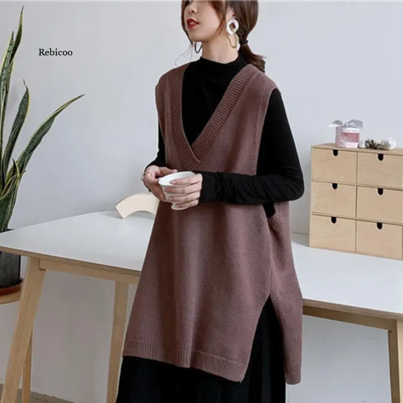 

Spring New V-neck Solid Color Seelveless Knit Sweater Streetwear Fashion Loose Wild Outgoing Vest Female