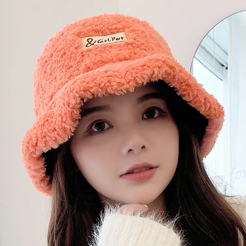 

2020 New Women Winter Reversible Bucket Hats Winter Thick Warm Faux Lamb Wool Panama Girls Japanese Outdoor Fisherman Caps