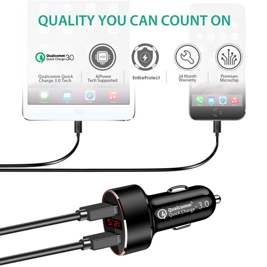 050 LED QC 3 0 быстрое автомобильное зарядное устройство двойной USB 2 4 А мини для iPhone