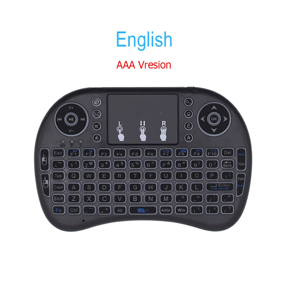 English AAA I8 Мини Беспроводная клавиатура Русский Французский Испанский Air mouse с подсветкой с тачпадом для Android tv Box Мини ПК иврит арабский 2,4 ГГц - Цвет: English AAA