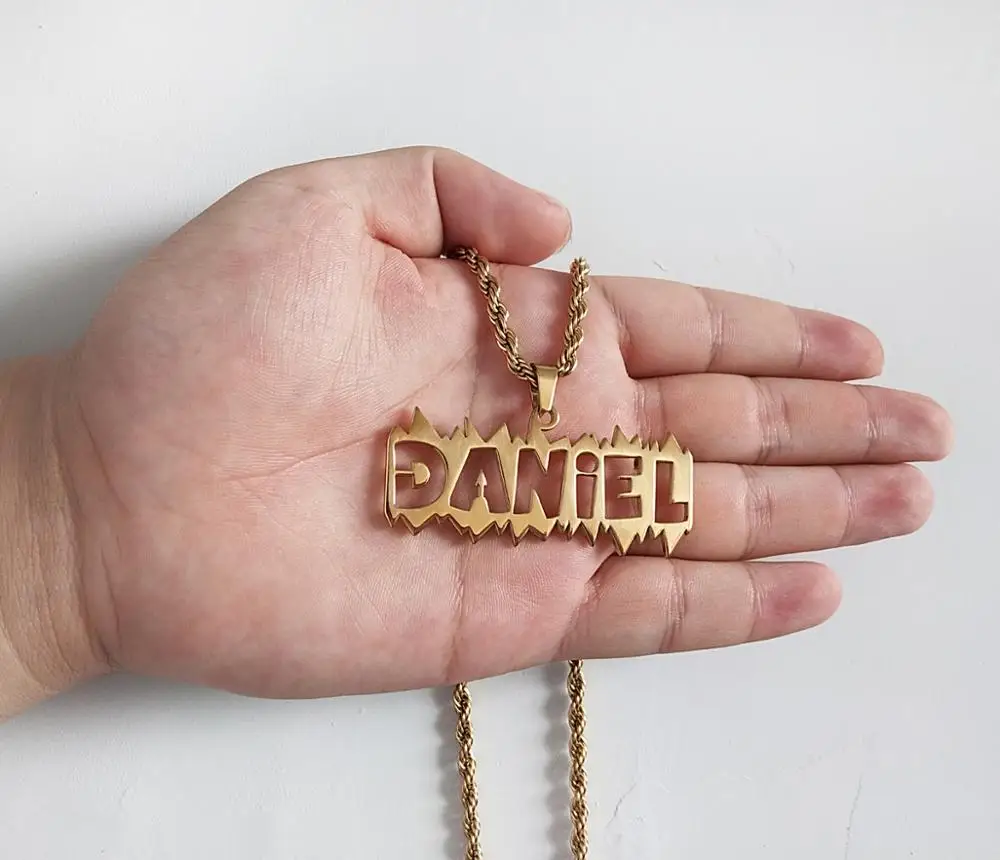 Custom Name Necklace for Men Personalized Stainless Steel Gold Hip Hop Old English Design Statement  Jewelry